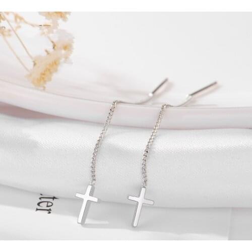 Buyee Fashion Women Cross Earring 5cm Length Ear Wire Real 925 Sterling Silver Dangle Earrings for Women Wedding Jewelry