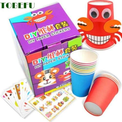 12Pcs of Childrens 3D DIY Cartoon Handmade Paper Cup Sticker Material Set Childrens Kindergarten School Education Toys