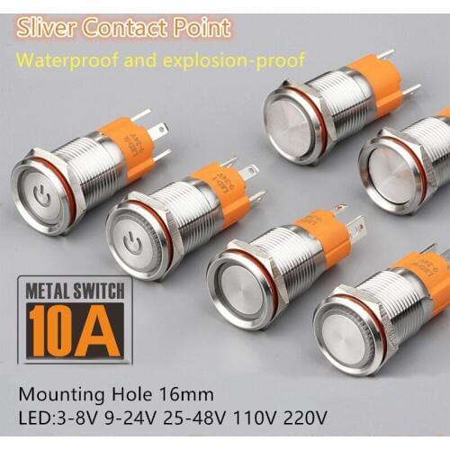 16mm 10A Big Current Water Proof Metal Push button Switch with Connector/Modified Switch/illuminated Switch