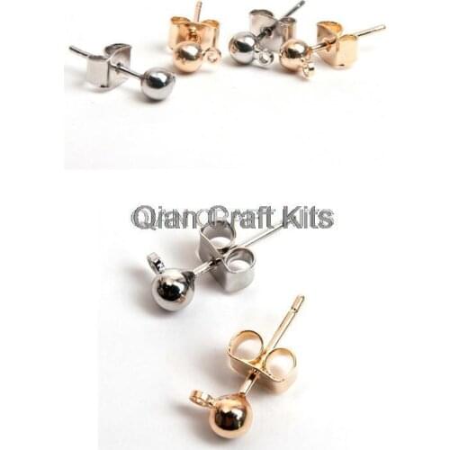 250sets zinc alloy silver or Gold Fill 4mm Ball Earrings with Ring and free butterfly stoppers