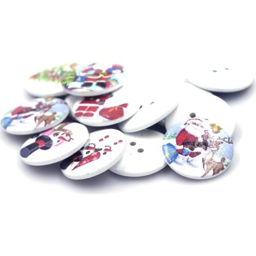 50PCS 25mm Mixed Christmas Tree Santa Claus Round Wood Sewing Buttons 2 Holes DIY Coat Scrapbook Knitting Bag Repair Accessories