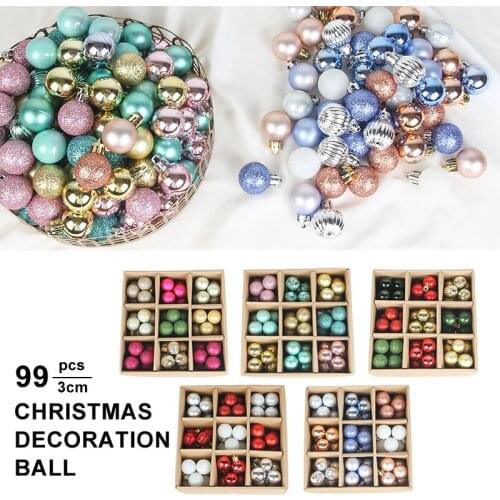 99Pcs 3cm Christmas Tree Balls Pendant Ornament Plastic Hanging Ball Home Christmas Party Decoration 2022 New Year Gift