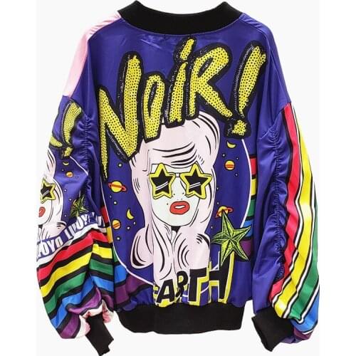 Harajuku Bomber 3D Beauty Abstract Painting Printed Baseball Sequins Jacket Graffiti Cardigan Bat-sleeved Zipper Outwear Tops