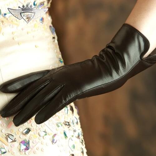 KLSS Brand Genuine Leather Women Gloves High Quality Goatskin Glove Winter Plus Velvet Elegant Lady Sheepskin Glove Hot Trend 33
