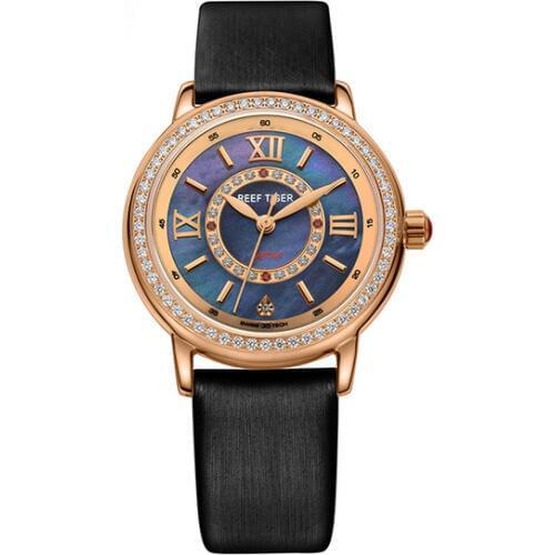 Reef Tiger Love Serier RGA1563 Stainless Steel Fashion Causal Business Watches for Women Ladies Moon Phase Quartz Wrist Watch