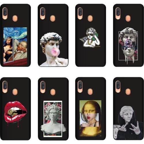 QAQsam Silicone For Samsung Galaxy A40 A405 Case Cartoon Statue Abstract Art Painted Soft TPU Back Cover Capa Fundas