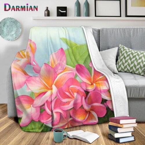 DARMIAN New Premium Fleece Blankets Tropical Plumeria Floral Printing Warm Soft Bedroom Throw Single Blanket on Bed Sofa Bedding