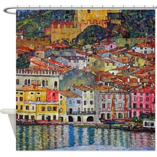Klimt Lake Garda Design Shower Curtain Bathroom Accessories With 12 Hooks