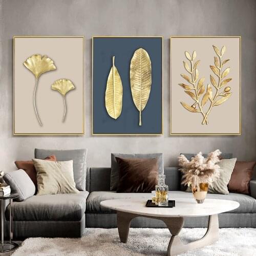 European Style Light Luxury Golden Leaf Fashion Poster Printing Canvas Living Room Porch Home Decoration Painting Wall Art Mural