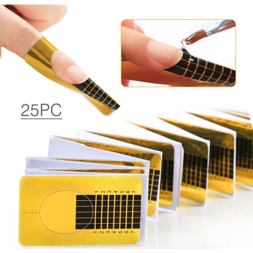 COSCELIA 20/25 Pcs French Nail Form Tips Acrylic UV Gel Extension Curl Form Builder Gel Sticker Art Guide Mold Manicure Stencil