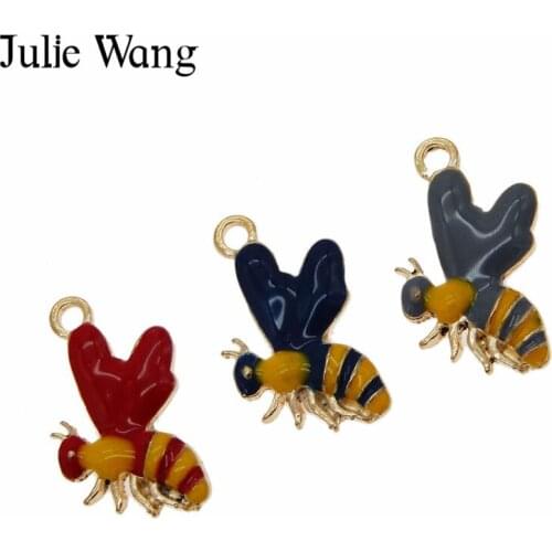 Julie Wang 6PCS Alloy Gold Tone Bumble Bee Enamel Honey Bee Charm For Neckalce Pendant Earrings DIY Jewelry Making Accessory