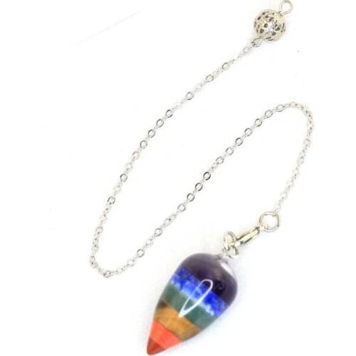 KFT Natural 7 Chakra Stone Pendant Therapy Healing Dowsing Divination Pendulum Reiki Charged Chakra Balancing Pendant Jewelry