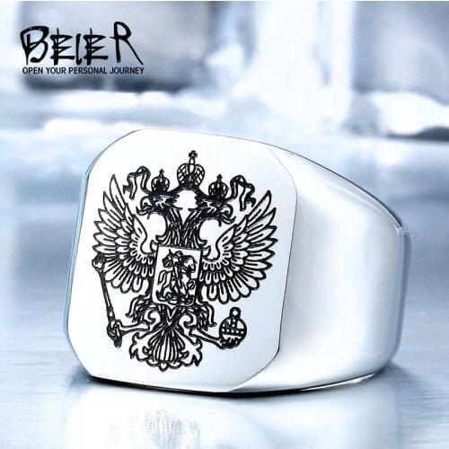 BEIER New Cool Stainless Steel Eagle Man Ring With A Coat Of Arms Of The Russian Product High Quality Jewelry BR8-320