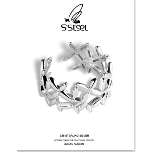 SSTEEL Designer Rings Sterling Silver 925 Gift For Women Minimalist Trendy Geometric Leaves Shape Open Ring Plata 925 Jewellery