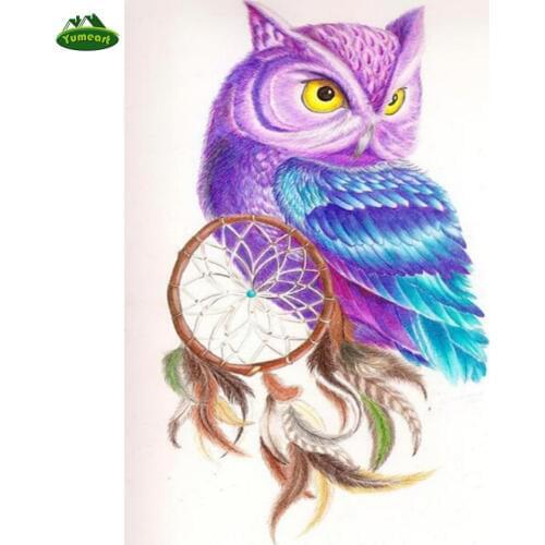 Square Diamond Embroidery Painting Purple Owl Dream Catcher of Cross Stitch Resin Full Diamond Painting Owl Picture Animal