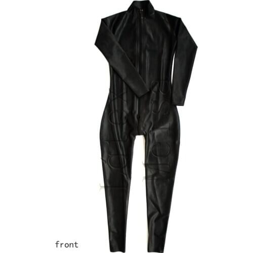 100% handmade novelty mens 0.4mm thickness natural latex normal neck Zentai catsuit with front zip to ass in solid black color