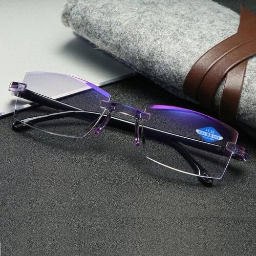 Double Light Reading Glasses Rimless Fashion Anti Blue Light Presbyopia Eyeglasses Diopter +1.0 +1.5 +2.0 +2.5 +3.0 +3.5 +4.0