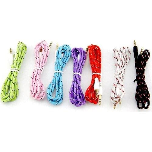 Wholesale 3.5mm Audio Aux Male Stereo Woven Fabric Braided Cable for Phone Pc 100pcs/lot