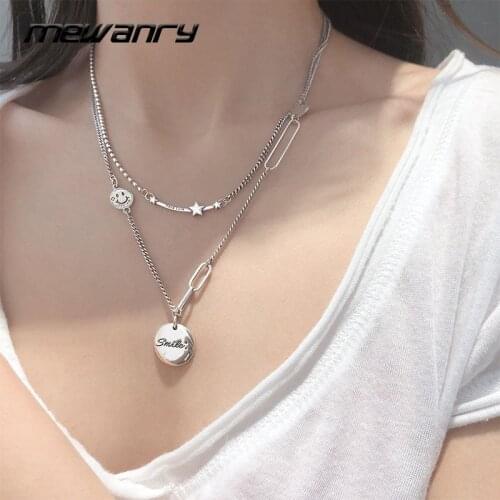 Mewanry 925 Sterling Silver Necklace for Women Star Smiley New Fashion Creative Design Party Thai Silver Jewelry Birthday Gifts