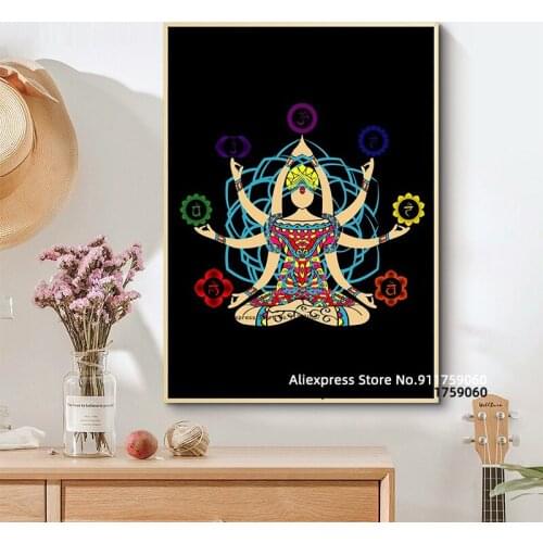 Sacred Geometry 7 Chakras Yoga Poster Print HD Pictures Printed on Canvas Used for Room Home Aesthetics Decor Wall Art