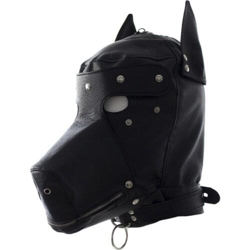 Deluxe Puppy Play Essentials Kit Leather Head Mask Hood Soft Paded Fist Mitts Paws Anal Butt Plug with Puppy Tails Sex Toys