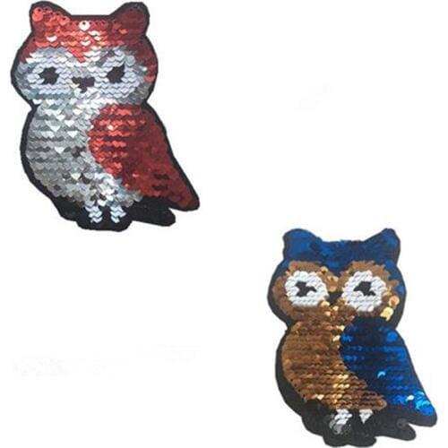 ShinEquin Diy Owl bird flip the double sided Patches for clothing Reversible change color sequins Iron on Patch T-shirt Girl