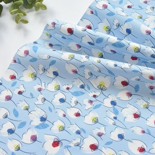 Blue twill tulip fabric cotton yarn patchwork dress shirt children clothes fabric DIY bag 1meter