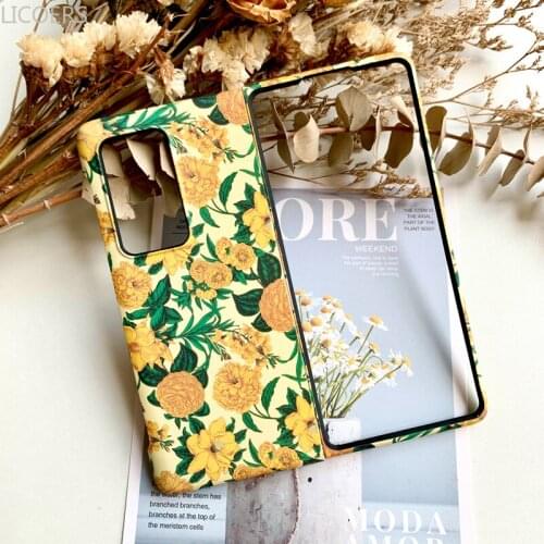 Fold Case for Huawei Mate X2 Relief Matte Flip Floral Forest Leaf Flower Pattern Lens Protect Foldable Frame Back Soft Cover