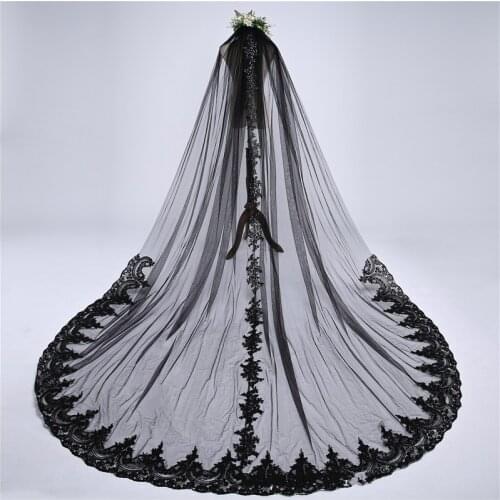 New Arrival 3 Meter Cathedral Wedding Veils Long Lace Edge Black Bridal Veil Wedding Accessories Bride Veu Wedding Veil bruiloft