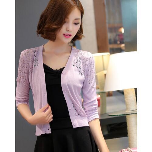 Sweater, cardigan, thin coat 2021 spring and summer wear, new short sweater, hollowed out and small shawl sunscreen