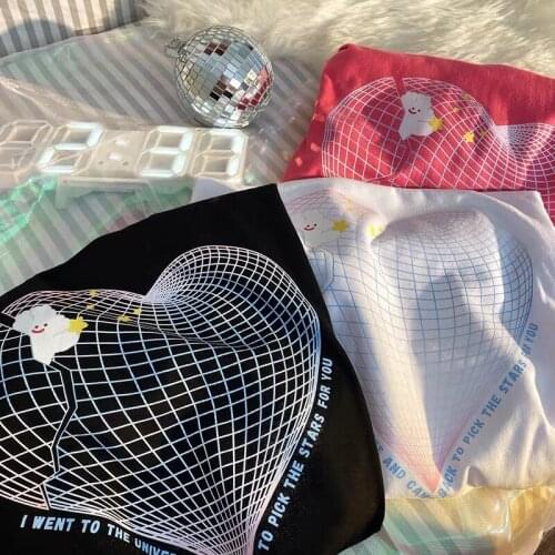 Y2k Loose Cotton O-Neck Tees Female Harajuku Short-Sleeved Graphic T-Shirt Kawaii Original Love Print Top Sweet Student Clothes