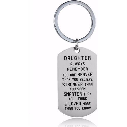 Inspirational Gifts Daughter Keychain Always Remember You Are Braver Key Chain Stainless Steel Keyring Family Girls Key Holder