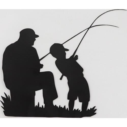 Dad Kid Fishing Outdoor Sports Parenting Vinyl Creative Car Sticker Cover Scratches Waterproof Anti-UV Accessories Black/Silver