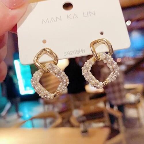 Pearl earrings geometric metal earrings Korean style wild fashion earrings Pendant Women Jewelry Earrring Fashion Stud Earrings