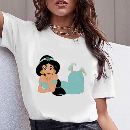 Jasmine Princess Women T-shirt Aladdin Fairy Tales White Vogue Tshirt Vetement Trendy Gorgeous Creative Disney Cute T Shirts