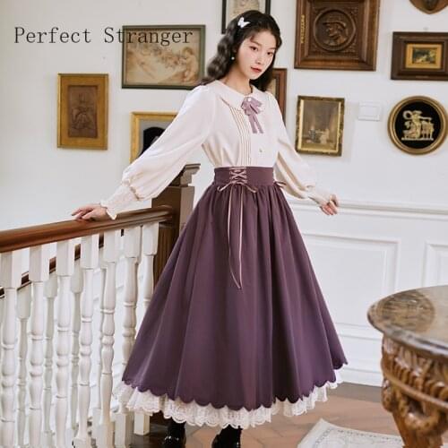 2021 Autumn Winter New Arrival High Quality Vintage Two Pieces Dress Suits Long Sleeve Peter Pan Collar Blouse +Long Lace Skirt
