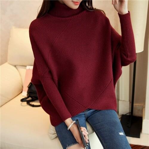 OHCLOTHING Female winter sweater loose turtleneck sweater 2019 irregular Korean female backing sweater coat thick