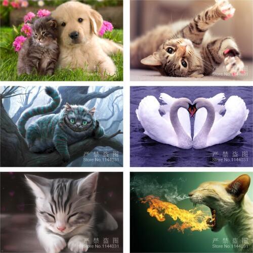 Animal Diy Diamond Painting Cross Stitch 5D Full Drilled Square Diamond Mosaic Embroidery Dog, Cat, Swan