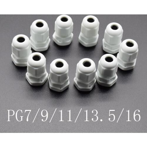 10pcs IP68 white PG7 PG9 PG11 PG13.5 PG16 for 3-6.5mm-14mm Wire Cable CE Waterproof Nylon Plastic Cable Gland Connector
