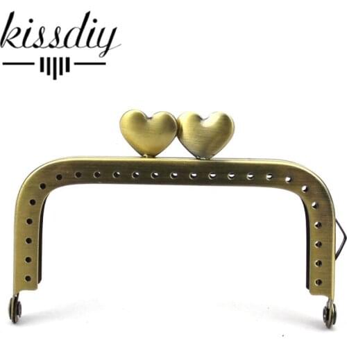 KISSDIY 10 pcs wholesale DIY 8.5cm Antique Bronze Metal Square Purse Frame heart kiss clasp Handle for Bag Craft bag making