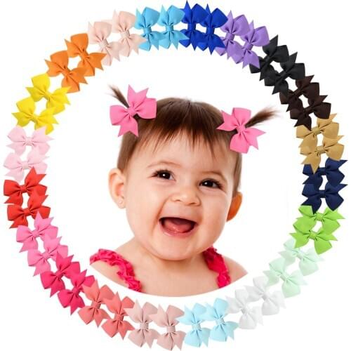 2pcs/lot Solid Boutique Hair Clip Grosgrain Ribbon Girl Small Bow For Kids Safety Hairgrips Handmade Barrettes Hair Accessories