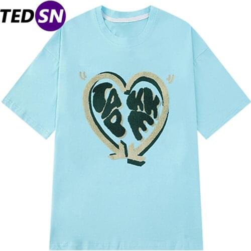 2021 Summer Casual Tshirt Retro Arrow Love Print Tshirt Cotton Hip Hop Loose Streetwear Short Sleeve Shirt Harajuku T-Shirt