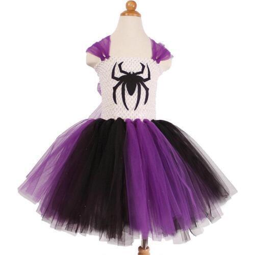 Sparkly Spider Girls Tutu Dress Black Purple Witch Halloween Costume For Kids Girls Performance Carnival Party Fancy Dress 1-12y