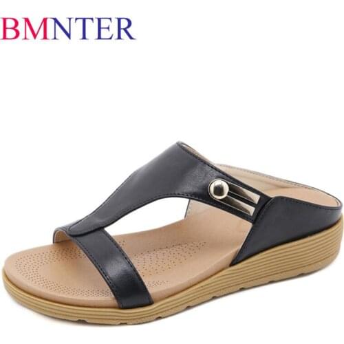 BMNTER new style 2021 vacation beach seaside slippers female bohemian beaded soft sole comfortable flat shoes