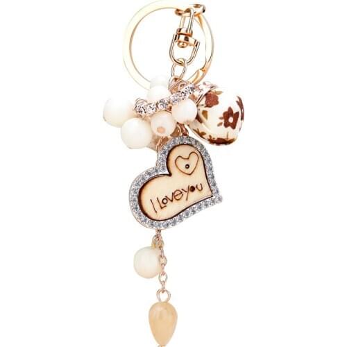 Big Sale Wooden Loving Keychain Holder Lobster Clasp Wooden Strap with Pendant Bag / Wallet Door Clef Bracelet / Access