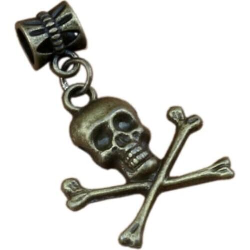 Zinc alloy Pirate Skull Charm Beads 100Pcs /lots Antique Bronze Dangle Fit European Bracelets DIY Jewelry 21mm x 35mm A-335a