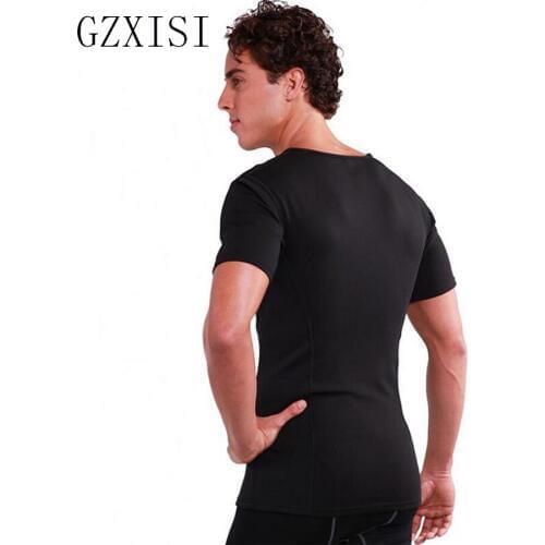 Black Slimming Men Thermo Neoprene Shaper Short Sleeve T Shirt Man Sweat Body Shaper Tops Shirt Stretch Sliming Shapewear