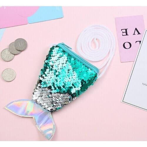 Kid Princess Mermaid Sequins Coin Purse Lady Lanyard Coin Bag Girl Small Wallet Children Messenger Bag Women Purse Children 2021