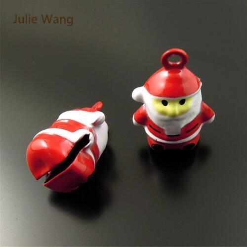 Julie Wang 10PCS Copper Red Santa Claus Bells Charms Christmas Pendants Decorate Suspension Bracelet Jewelry Making Accessory
