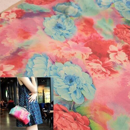 FYS14 1meter Mon Peony Gambiered Guangdong Gauze Dress Fabric Cheongsam Fabric For Women Dress Cloth Handmade Diy Bag Fabric